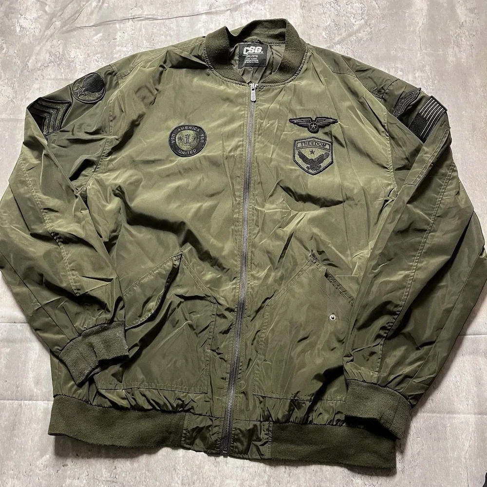 CSG Champs USA Green Flight Windbreaker Jacket Men's Size 3XL Patches - Picture 1 of 12